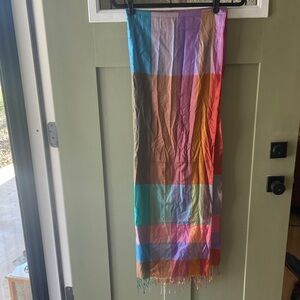 Multicolor Plaid 100% Silk Scarf Shawl Sarong Lightweight 27” by 84” EUC FINAL